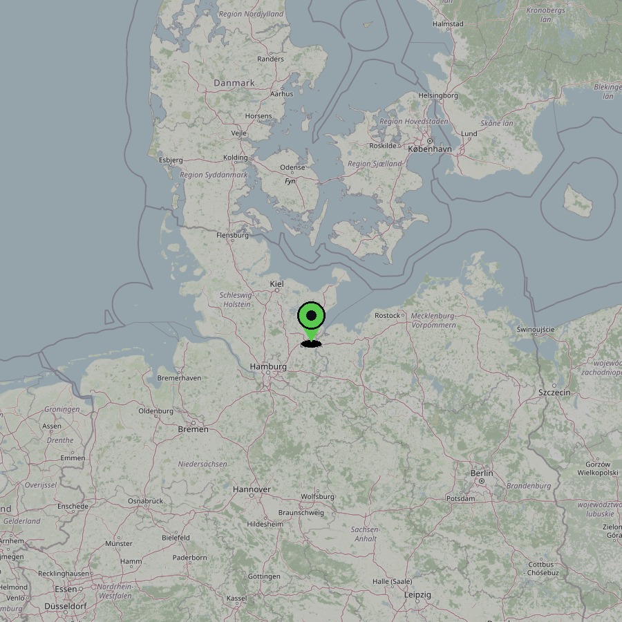 Kartenausschnitt von Norddeutschland mit Standortmarkierung von Lübeck